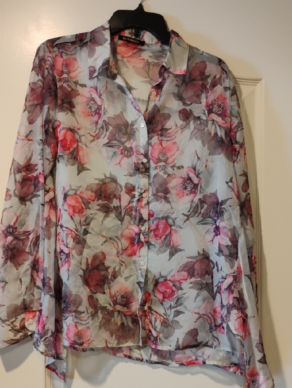 Sheer Floral Button-Up Blouse - Pink Floral